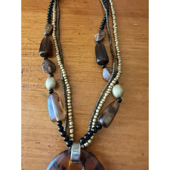 Boho Pendant Necklace Bundle Tiger Eye Tortoise Shell Statement Jewelry Lot - Picture 8 of 10